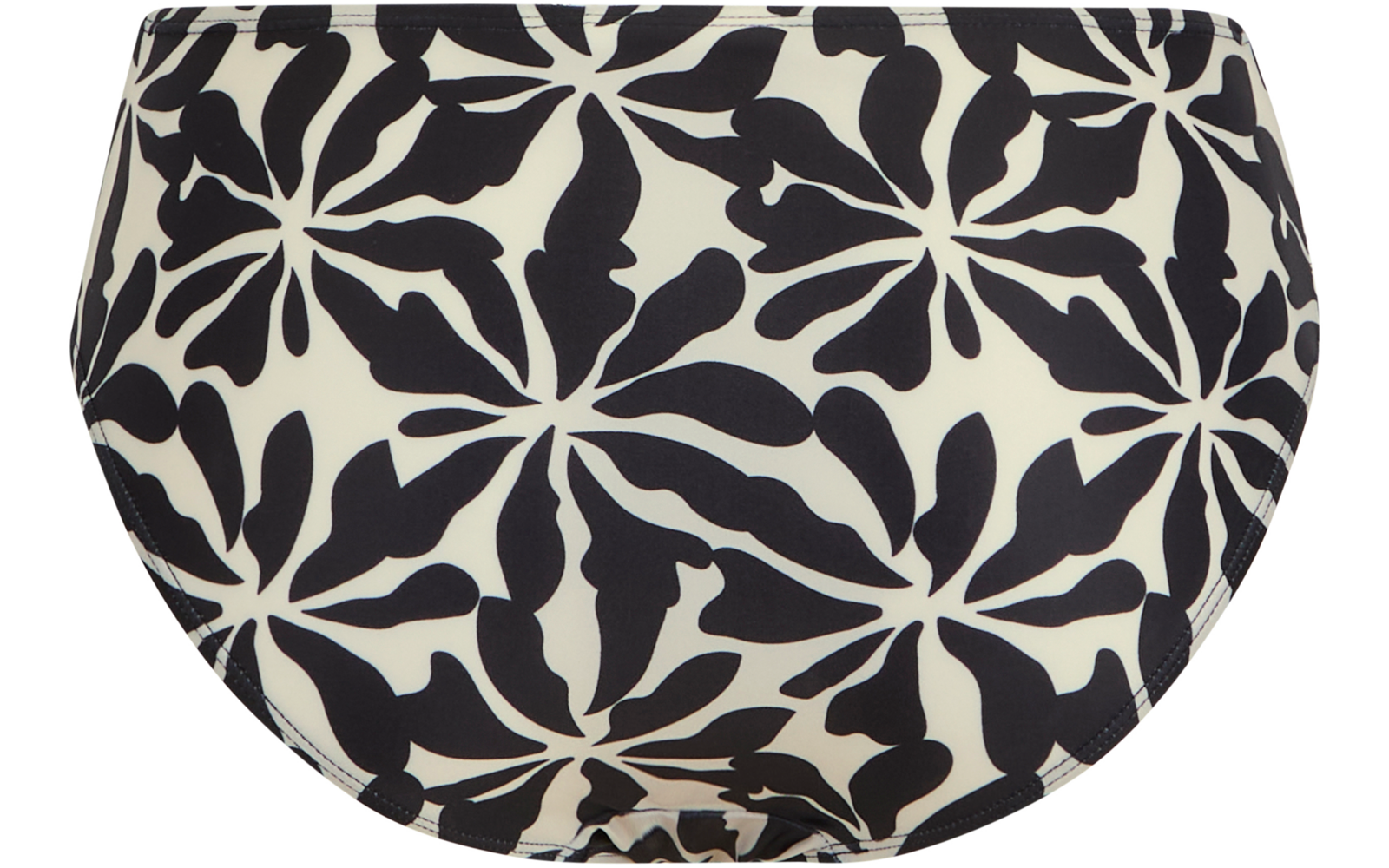 Beiges Bikinihöschen mit großflächigem schwarzem Blumen- und Blättermuster, Vorderansicht