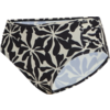 Hoch geschnittene Bikinihose mit schwarz-weißem Blattmuster und seitlicher Raffung
