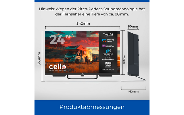 Product afbeelding Cello CTrav Smart Tizen OS Camping LED TV mit Triple Tuner, WLAN, Bluetooth, 12/24/230 V 1