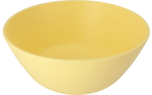 Gelbe Schüssel aus Kunststoff auf weißem Hintergrund