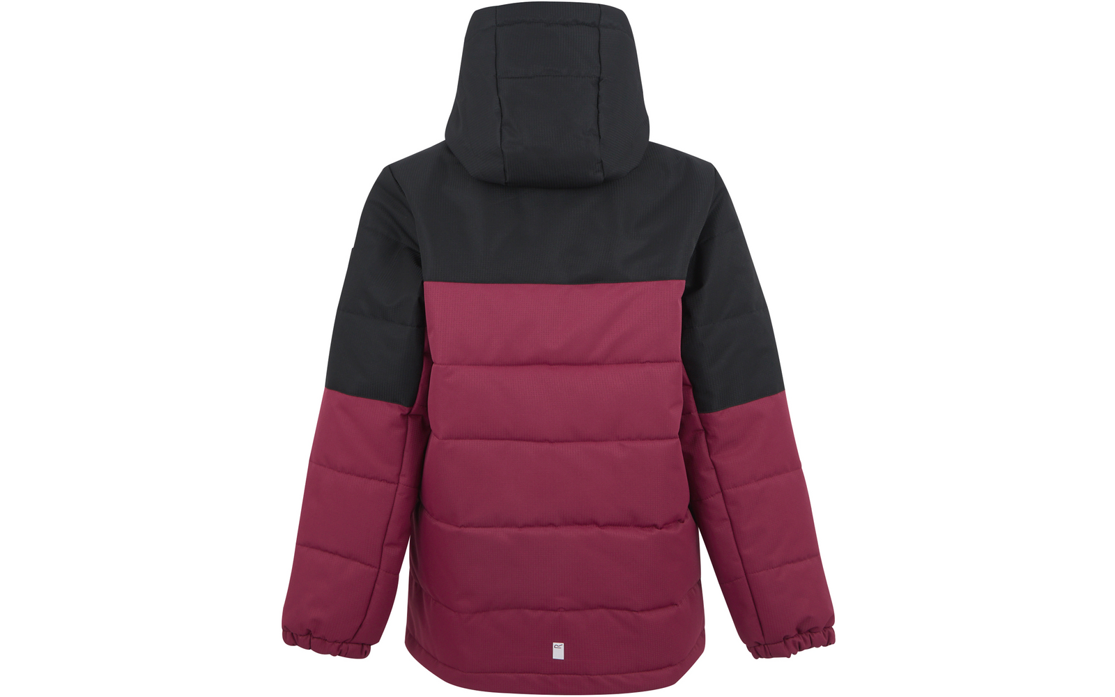 Jacke in Schwarz und Dunkelrot mit Kapuze von hinten