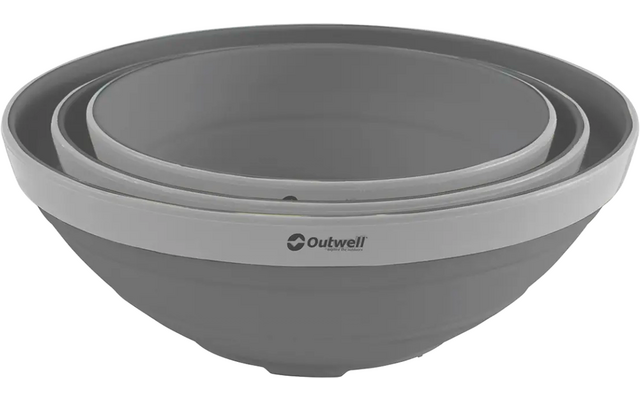 Drei ineinander gestapelte graue Schalen