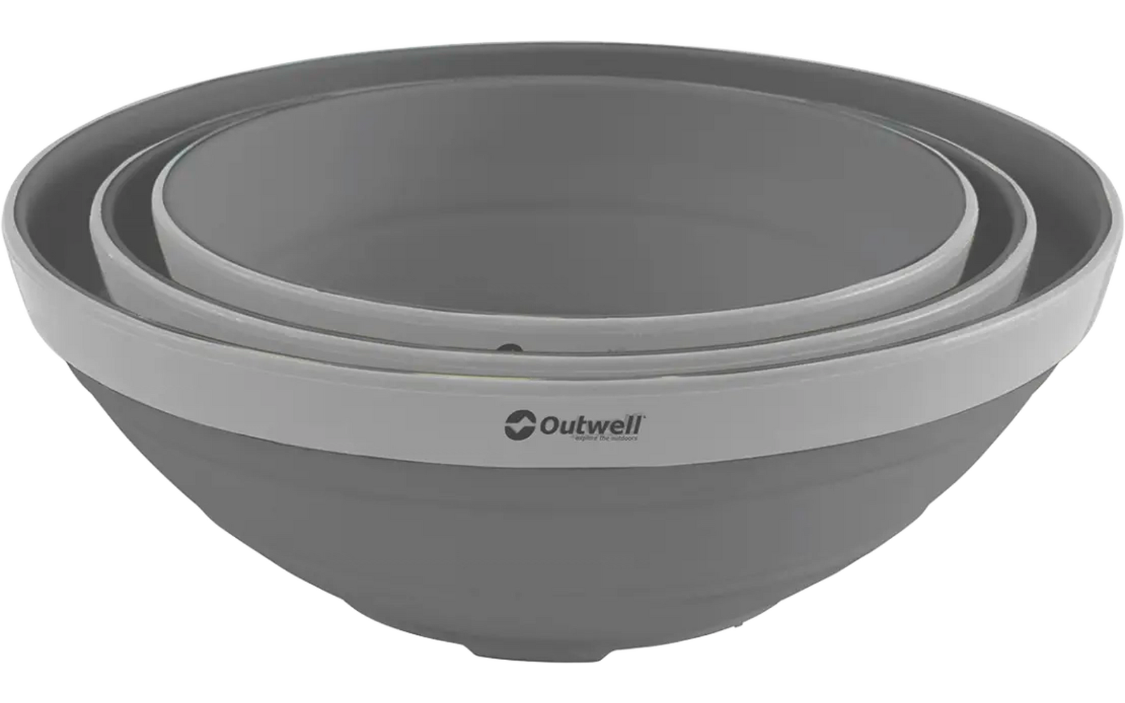 Drei ineinander gestapelte graue Schalen