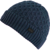 Dunkelblaue gestrickte Mütze mit Muster und Umschlag