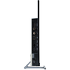 Seitenansicht eines schlanken schwarzen Geräts auf silbernem Stand; sichtbare Anschlussbuchsen an der Seite: HDMI, Koaxialanschluss, zwei USB‑Ports, optischer Audioanschluss und Netzschalter unten