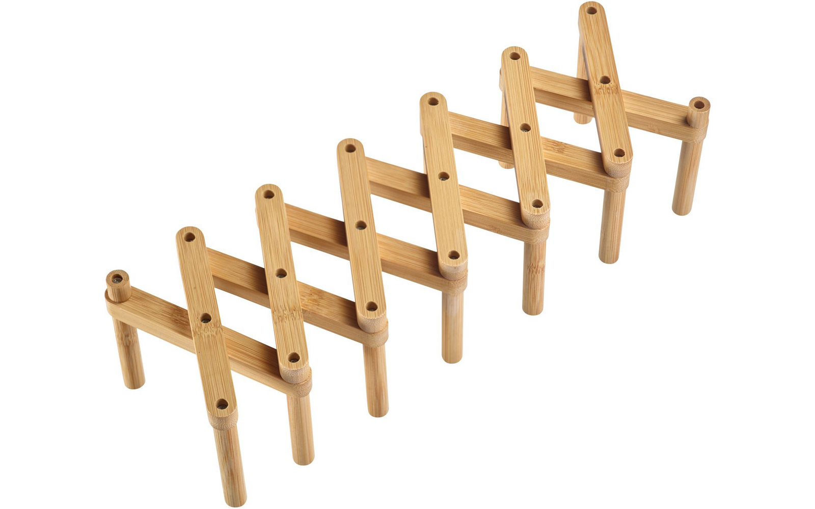 Struttura a zigzag in legno chiaro composta da doghe con piedi cilindrici