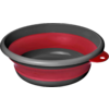 Bol rond pliable en silicone, rouge et gris, avec une languette percée sur le bord