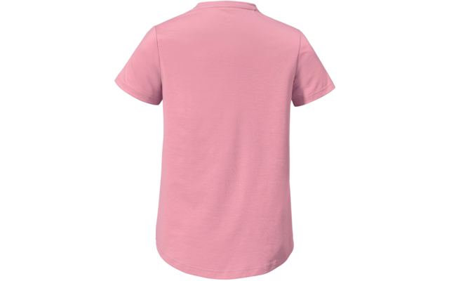 Rosa einfarbiges T‑Shirt mit kurzen Ärmeln, Rückansicht, weißer Hintergrund