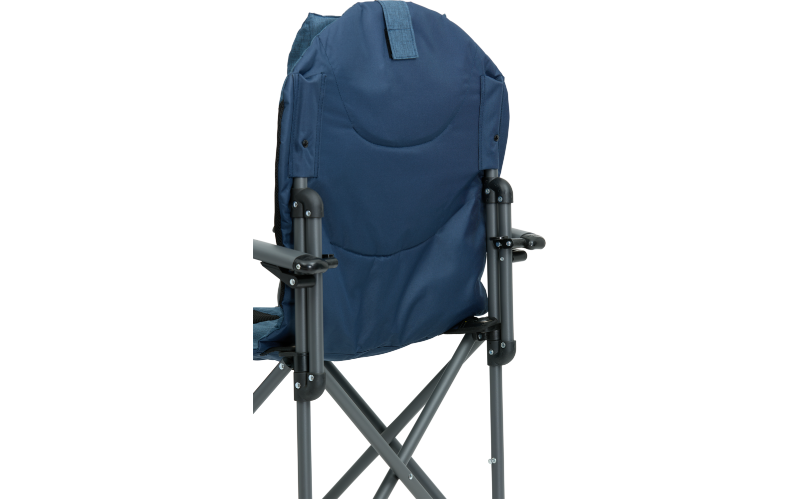 Blauer Klappstuhl aus Stoff mit Metallgestell