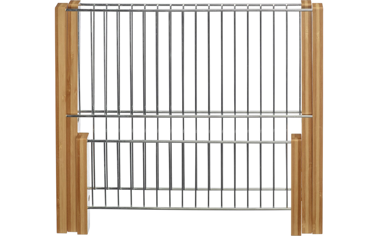 Marco de madera con barrotes metálicos verticales y dos travesaños horizontales