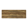 Rechthoekig houten plank met afgeronde hoeken, zichtbare houtnerf en klein rond logo rechtsonder