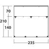 Rectangle avec lignes de cote et chiffres : à gauche vertical 210, divisé en 70 en haut et 140 en dessous ; en bas horizontal 235 ; petits triangles noirs aux angles et le long des bords supérieur et inférieur