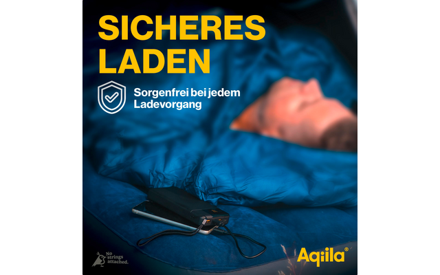 Smartphone ligt op een blauwe deken met de tekst Veilig Opladen