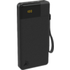 Zwarte draagbare powerbank met digitale display en draagriem