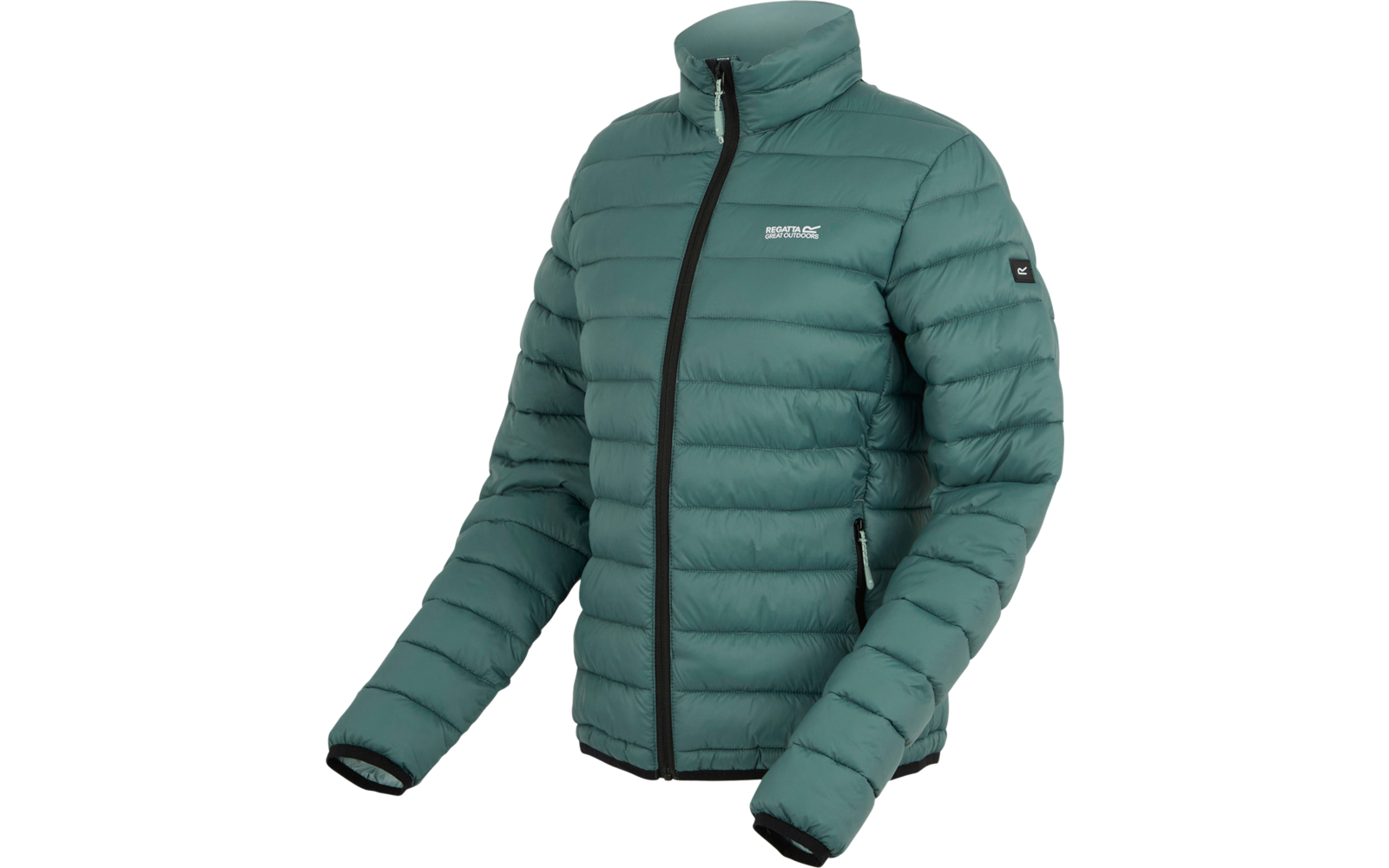 Grüne Steppjacke mit Reißverschluss und langen Ärmeln