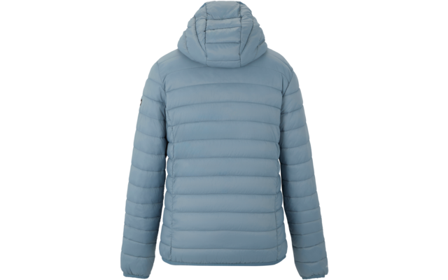 Hellblaue gesteppte Jacke mit Kapuze, Rückansicht