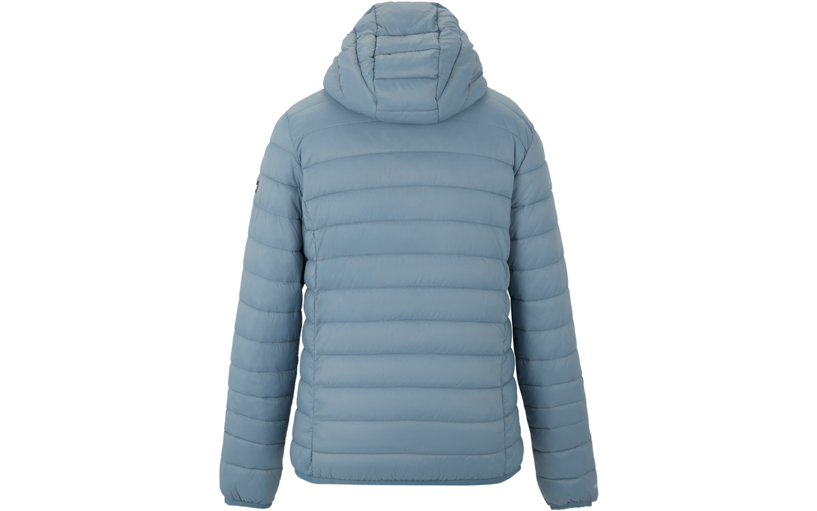 Hellblaue gesteppte Jacke mit Kapuze, Rückansicht