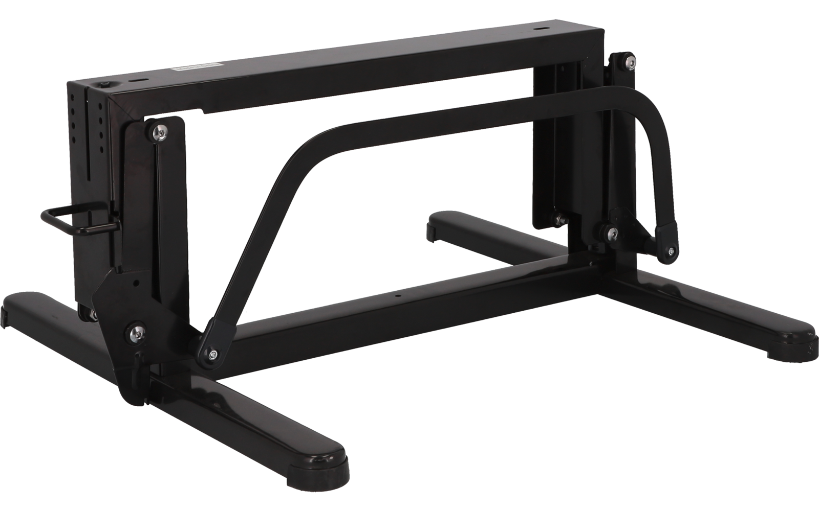 Schwarzer Metallrahmen mit gebogenen Stangen und rechteckiger Basis