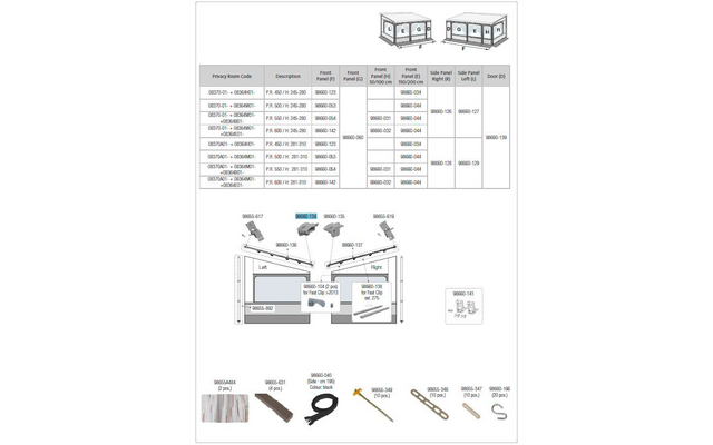 Fiamma kit de montage Fast Clip gauche panneau frontal pour tente de store Privacy Room F80L - Numéro de pièce Fiamma 98660-134