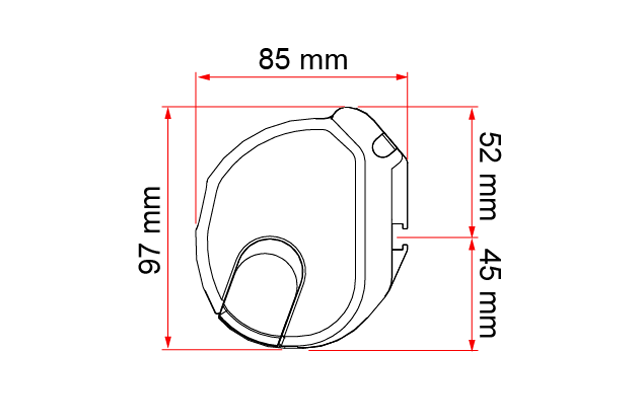 Roter Hintergrund mit mittig großer schwarzer, unregelmäßig gerandeter Kreisform und drei getrennten schwarzen Formen oben, links und rechts