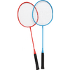 Zwei badmintonschläger, einer mit rotem Griff, einer mit blauem Griff, sich leicht überlappend