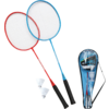 Zwei Badmintonschläger, ein Federball und eine Tragetasche