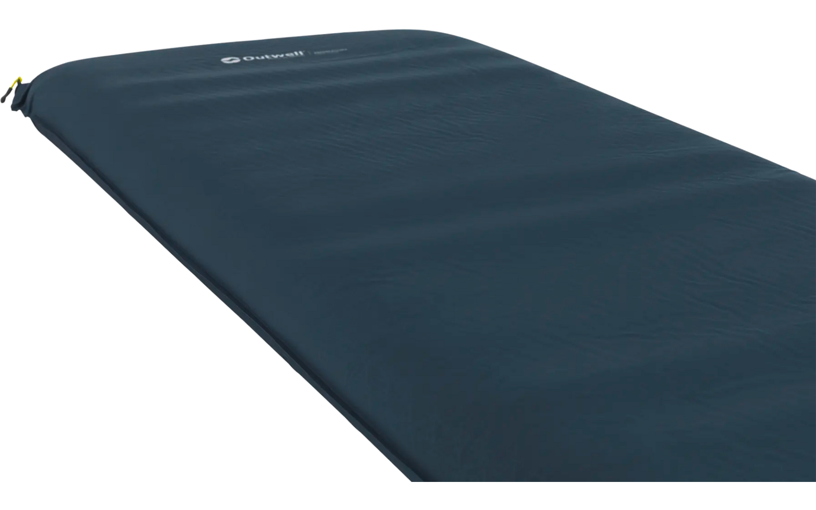 Donkerblauwe opblaasbare kampeer matras met gele ventiel