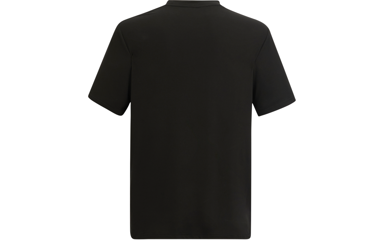 Schwarzes T-Shirt, Rückansicht, kurze Ärmel, Rundhalsausschnitt, unbedruckt