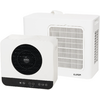 Two white rectangular units; front smaller unit with black circular fan grille and black control panel with icons; rear larger unit with rectangular vent grille and "EUROM" logo