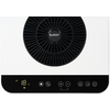 Black circular fan grille with EUROM logo; below, black control panel with yellow '18 °C' display and multiple touch icons