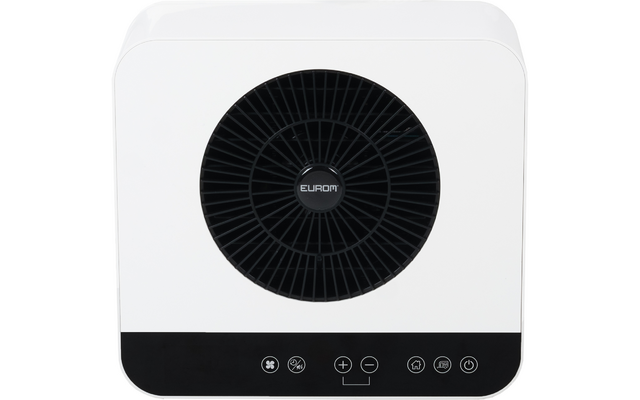 White square housing with a central round black grille, small round badge reading EURON in the center, black strip with symbol buttons along the bottom