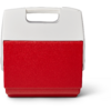 Kleine rechteckige tragbare Kühlbox aus Kunststoff, roter Korpus und weißer Deckel mit integriertem Griff