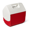 Kunststoffbox mit weißer Oberseite und integriertem Griff, roter Unterteil, rechteckig mit abgerundeten Ecken
