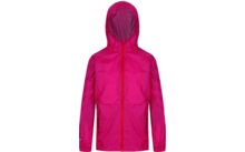 Vorderansicht einer pinken Kapuzenjacke mit Reißverschluss, langen Ärmeln, elastischen Bündchen, seitlichen Nahttaschen und kleinem Brustlogo