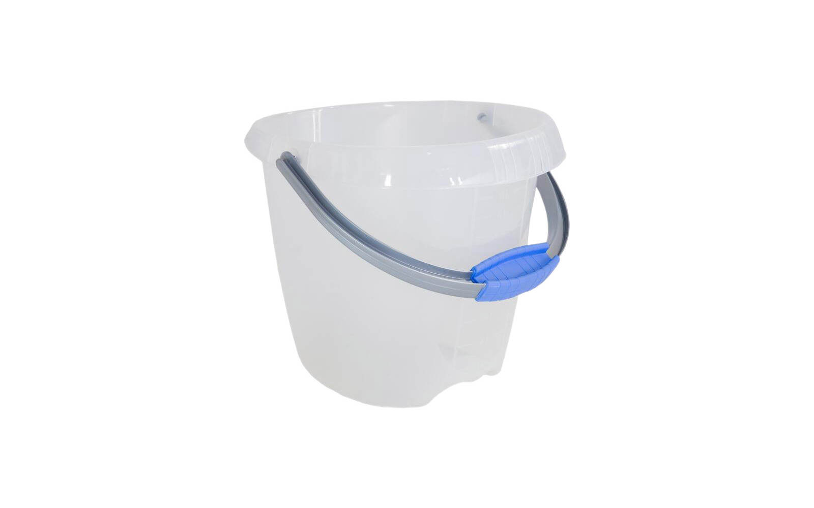 weißer Eimer mit grauem Griff und blauem Griff-Einsatz