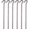 Six gray metal rods with hooked tops arranged side by side on a white background
