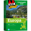 Couverture du guide de camping Europe 2026 avec montagnes, village et premier plan vert
