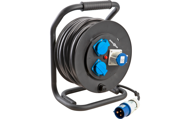 Brunner Drummer Rubber Enrouleur de câble fiche CEE sur 2 prises de courant à contact de protection / 1 prise CEE avec protection contre les surcharges 25 m / 2,5 mm²