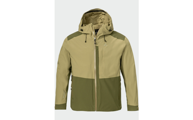 Veste à capuche bicolore verte, fermeture éclair sur toute la longueur et manches longues