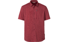 Rotes, kurzärmeliges Hemd mit kleinem Karomuster, durchgehender Knopfleiste, Kragen und aufgesetzter Brusttasche links