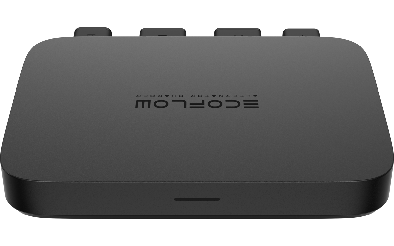 Kleines schwarzes elektronisches Gerät mit abgerundeten Ecken auf weißem Hintergrund