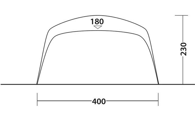 Liniendarstellung: zwei geschwungene, ineinanderliegende Konturen über einer horizontalen Grundlinie; Maßangaben: 400 unten, 230 rechts, 180 oben