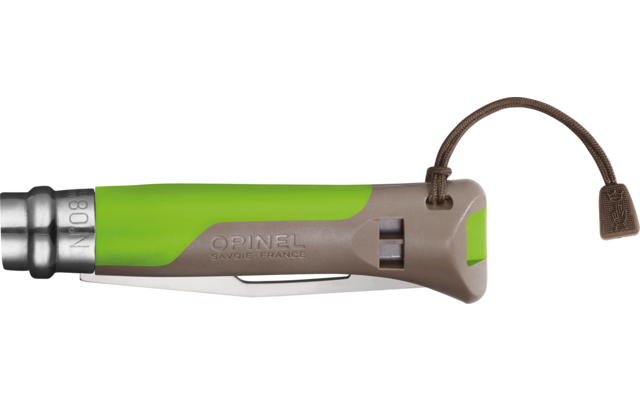 Opinel N°08 Outdoor Taschenmesser mit Signalpfeife Klingenlänge 8,5 cm grün
