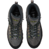Zwei graue Schuhe von oben, schwarz-grüne Schnürsenkel, Metallösen, schwarze Zehenkappen, Zugschlaufen an der Ferse, ‚CMP‘-Logo auf den Zungen