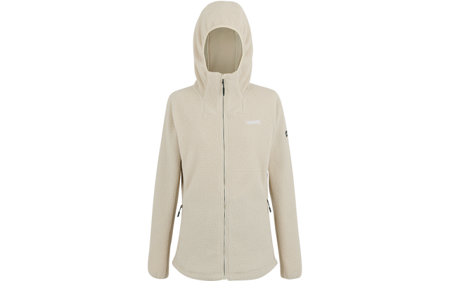 Beige Kapuzenjacke mit Reißverschluss und langen Ärmeln, von vorne sichtbar