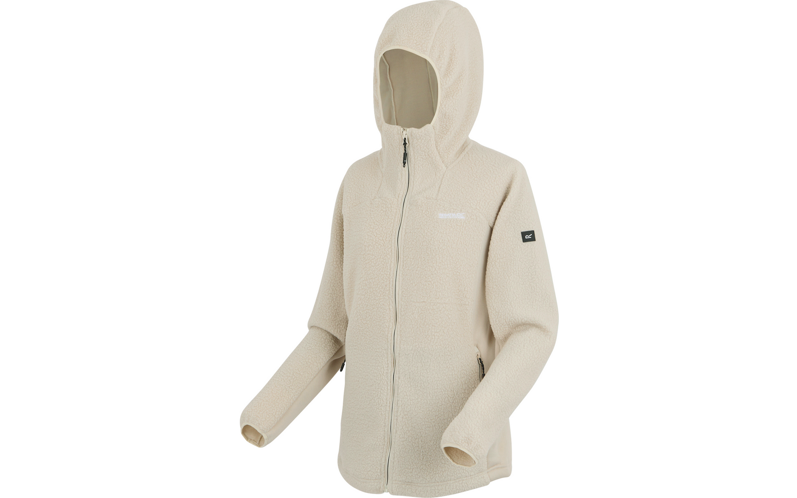 Beige Damenjacke mit Kapuze und Reißverschluss