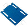 Blue rectangular plastic plate with four elongated slots, small raised center nub and diagonal watermark DOMETIC