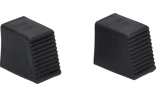 Two black rubber stoppers with ribbed surfaces