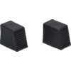 Two black rubber stoppers with ribbed surfaces