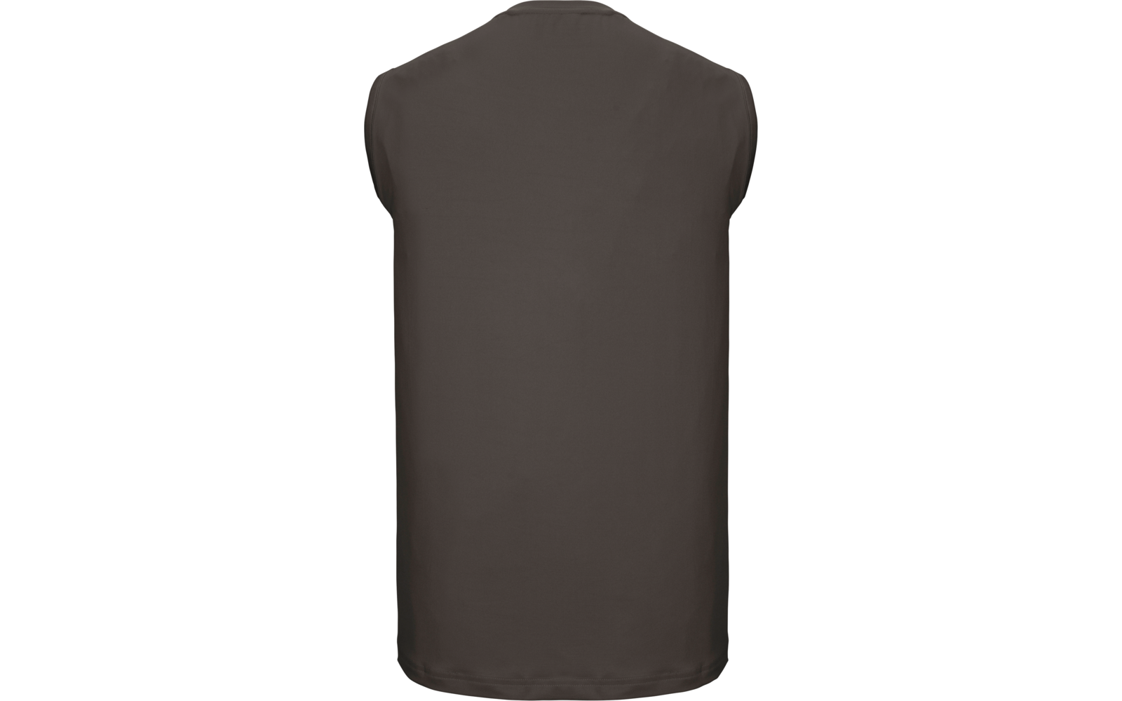Rückansicht eines einfarbigen, dunklen ärmellosen Shirts